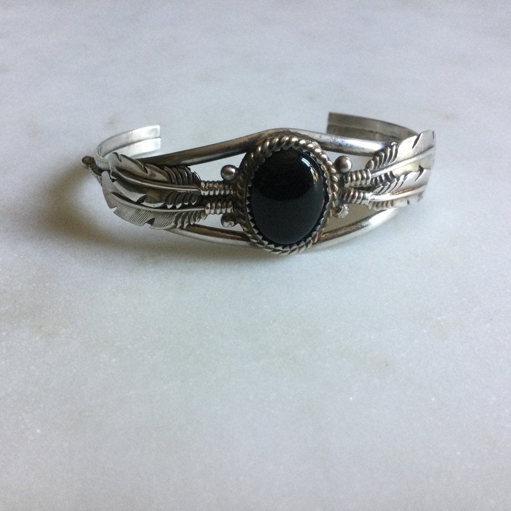 Native American Silver And Black Onyx Cuff Bracelet